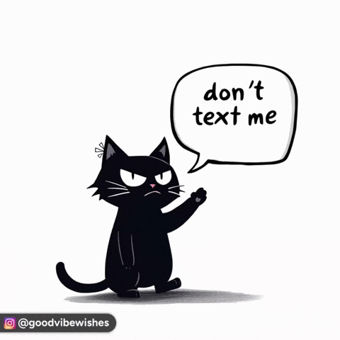A Black Cat Says " Don 'T Text Me " In A Speech Bubble GIF