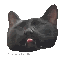A Black Cat Sticking Its Tongue Out With The Words The Witchy Kitten Below Sticker