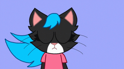 A Black Cat With Blue Hair Is Wearing A Pink Shirt And Has Its Eyes Closed GIF