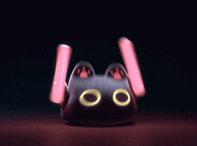 A Black Cat With Glowing Eyes And Paws Holds Two Green Lightsabers GIF
