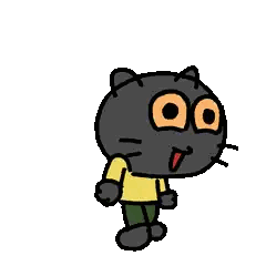 A Black Cat With Orange Eyes Is Wearing A Yellow Shirt And Green Pants Sticker