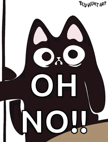 A Black Cat With The Words Oh No Written On Its Face GIF