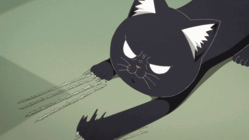 A Black Cat With White Ears Is Laying Down With Its Claws Out GIF