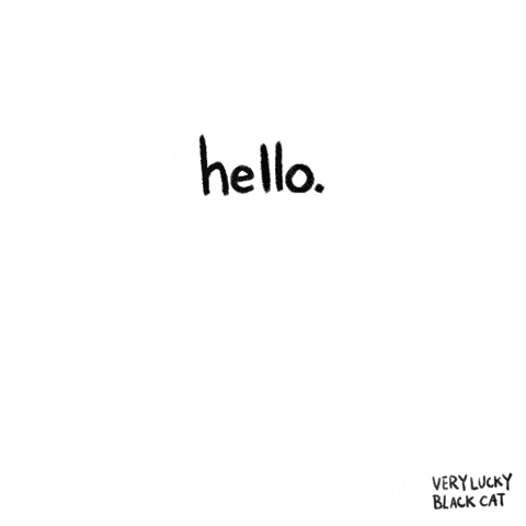 A Black Cat With Yellow Eyes And The Words Hello Above It GIF