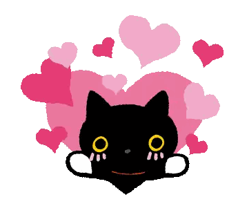A Black Cat With Yellow Eyes Surrounded By Pink Hearts Sticker