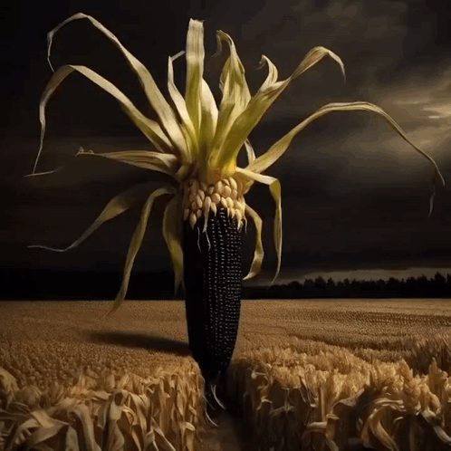 A Black Corn On The Cob In A Field Of Wheat GIF