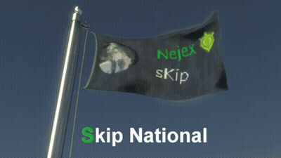 A Black Flag That Says Nejex Skip Is Flying In The Wind GIF