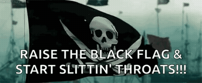 A Black Flag With A Skull And Crossbones On It And The Words Raise The Black Flag And Start Slittin ' Throats . GIF