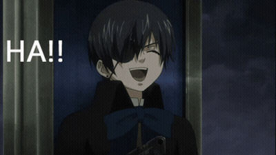 A Black Haired Anime Character Is Laughing With The Word Ha Written Below Him GIF