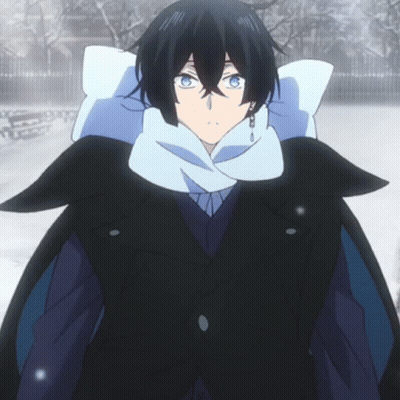 A Black Haired Anime Character Wearing A Scarf And Earrings GIF