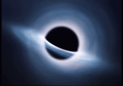 A Black Hole With A Blue Ring Around It In The Dark GIF