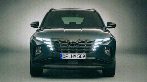 A Black Hyundai Car With A License Plate That Says Hy 509 GIF