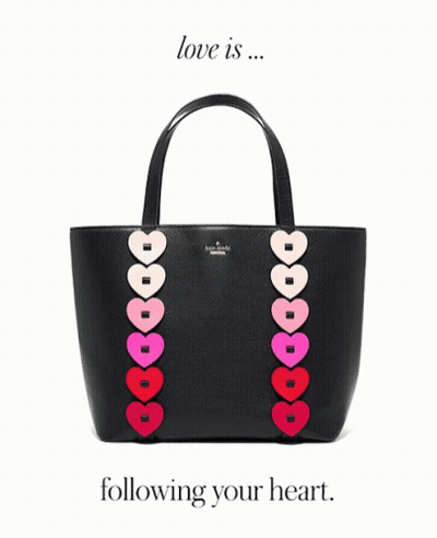 A Black Kate Spade Purse With Hearts On It GIF