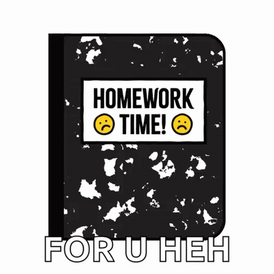 A Black Notebook With The Words Homework Time On It GIF