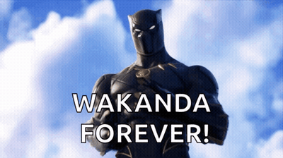 A Black Panther Stands In Front Of A Cloudy Sky With The Words Wakanda Forever GIF