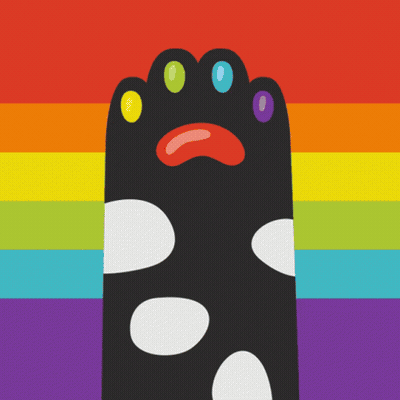 A Black Paw With White Spots And Rainbow Eyes GIF
