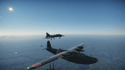 A Black Plane With A Red Circle On The Tail Is Flying Next To A Smaller Plane GIF