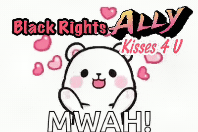 A Black Rights Ally Kisses 4 U Logo With A Teddy Bear GIF