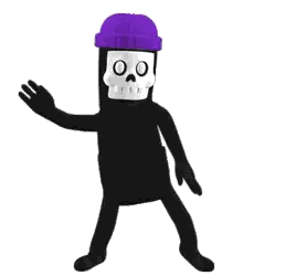 A Black Skeleton With A Purple Hat On Sticker