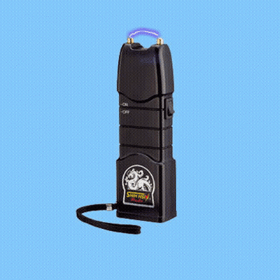 A Black Stun Gun With A Lion On The Front GIF