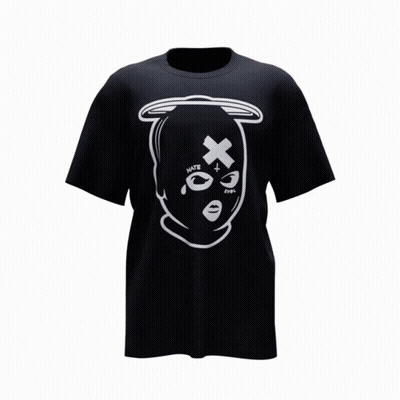A Black T-Shirt With An Orange Cross And The Words Known Your Life On The Back GIF
