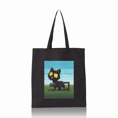 A Black Tote Bag With A Pixel Art Of A Duck GIF