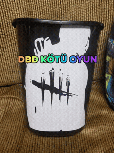 A Black Trash Can With The Words Dbd Kotu Oyun On The Top GIF