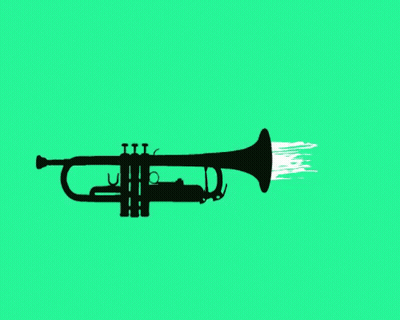 A Black Trumpet With Flames Coming Out Of It GIF