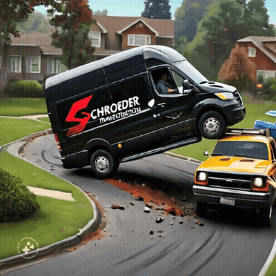 A Black Van That Says Schroeder Transportation On The Side Of It GIF
