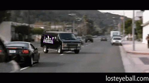 A Black Van With The Word Crypto Pandas On The Back GIF