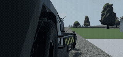 A Black Vehicle With A Yellow And Black Stripe On The Side Is Parked On A Sidewalk GIF