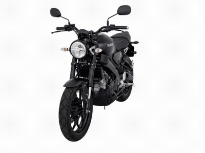 A Black Yamaha Motorcycle Is Sitting On A White Background GIF