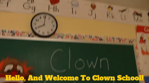 A Blackboard With The Word Clown Written In Chalk GIF