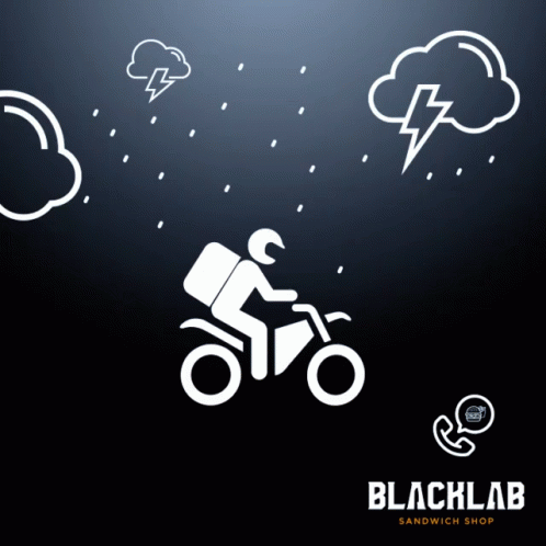 A Blacklab Sandwich Shop Logo With A Person Riding A Bike GIF