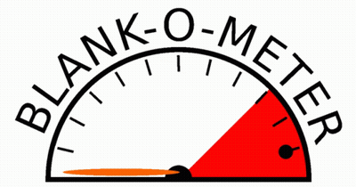 A Blank-O-Meter Logo With A Red And Orange Arrow GIF