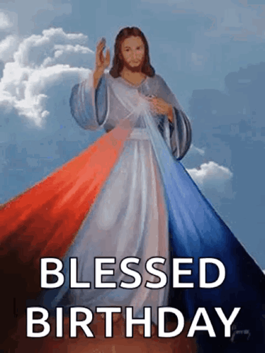 A Blessed Birthday Card With A Picture Of Jesus GIF