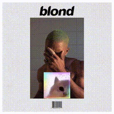 A Blond Album Cover With A Man Covering His Face And A Dog GIF