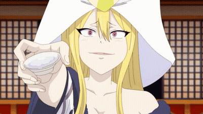 A Blonde Anime Character With A White Hat Holds A White Cup GIF