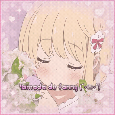 A Blonde Anime Girl Is Holding A Pink Phone GIF