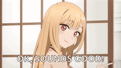 A Blonde Anime Girl Is Standing In Front Of A Window And Says Ok , Sounds Good ! GIF