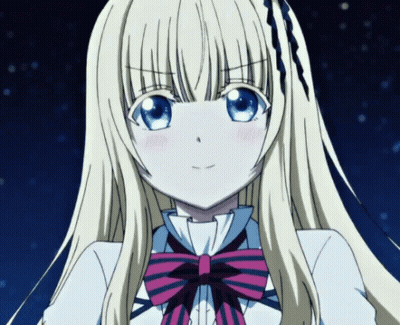 A Blonde Anime Girl With Blue Eyes And A Bow Tie GIF