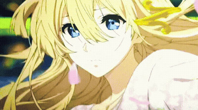 A Blonde Anime Girl With Blue Eyes And Long Hair GIF