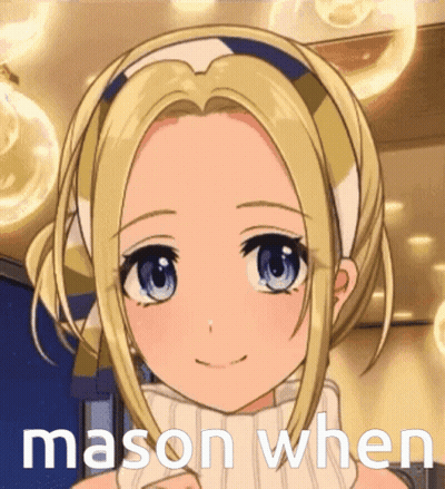 A Blonde Anime Girl With Blue Eyes And The Words Mason When Written Below Her GIF