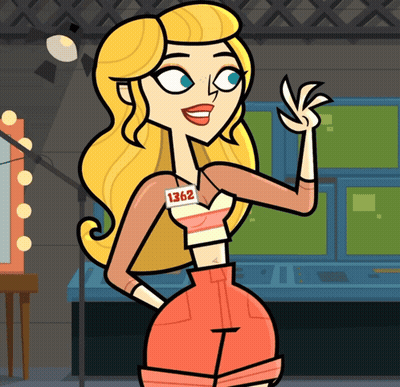 A Blonde Cartoon Character With A Name Tag That Says 1362 GIF