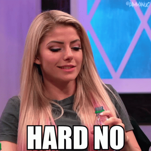 A Blonde Woman Is Holding A Bottle And The Words Hard No Are On Her Face GIF