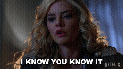 A Blonde Woman Says " I Know You Know It " In Front Of A Netflix Logo GIF
