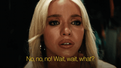 A Blonde Woman With The Words No No No Wait Wait What On Her Face GIF