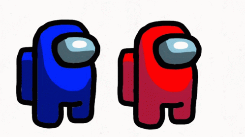 A Blue Among Us Character Holding A Hammer Next To A Red Character GIF