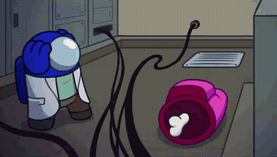 A Blue Among Us Character Is Standing Next To A Pink Among Us Character Laying On The Ground . GIF