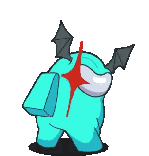 A Blue Among Us Character With Bat Wings And Blood Coming Out Of It Sticker